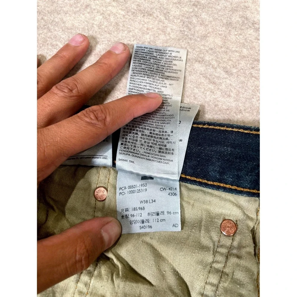 Levis 501 Original Fit Jeans Mens 38x34 Blue Denim Cotton Dark Wash Straight Leg